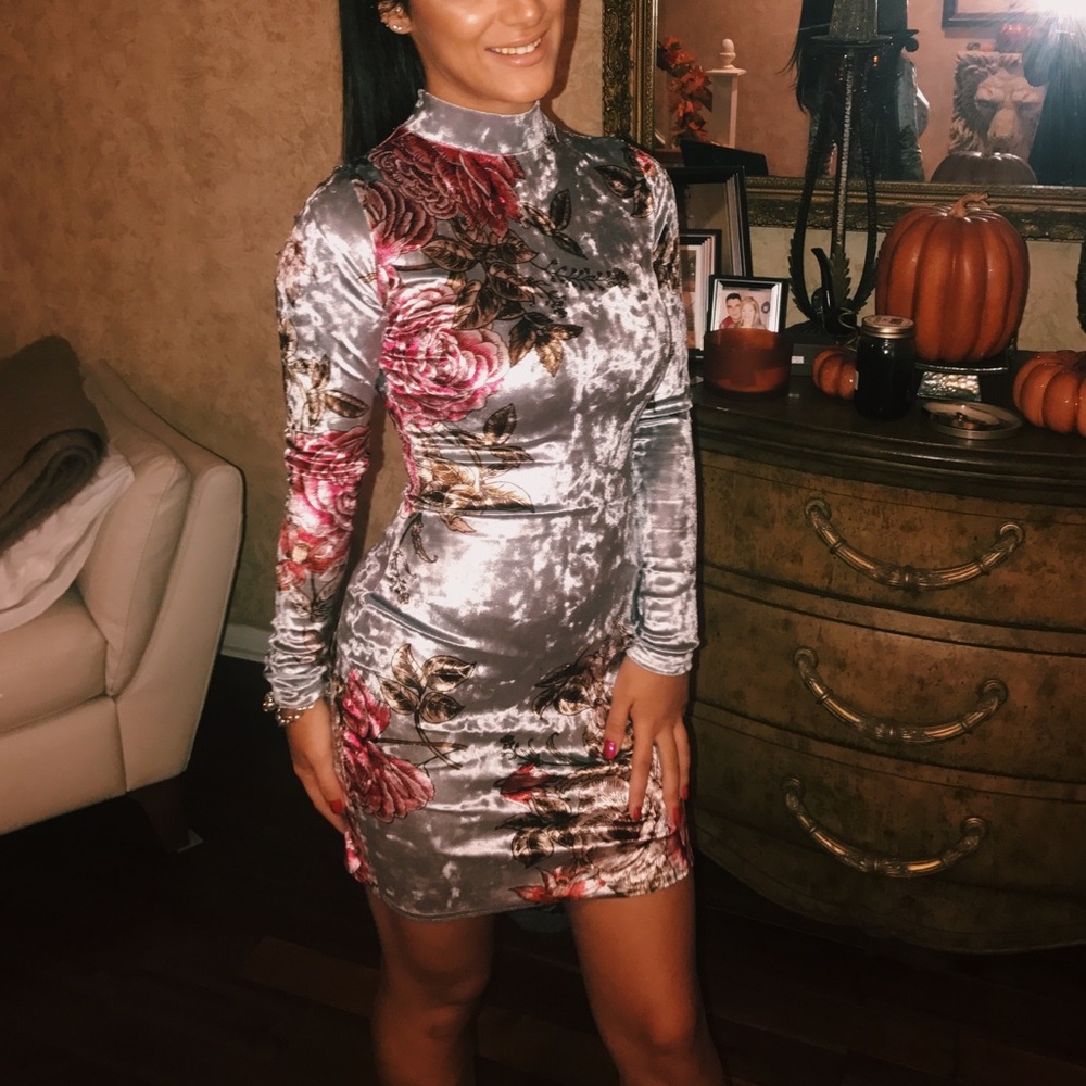 Velvet Floral Dress - image 1